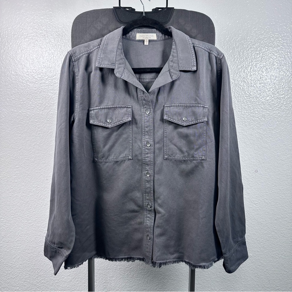 Side Stitch Women’s Front Button Down Gray Blouse Size S